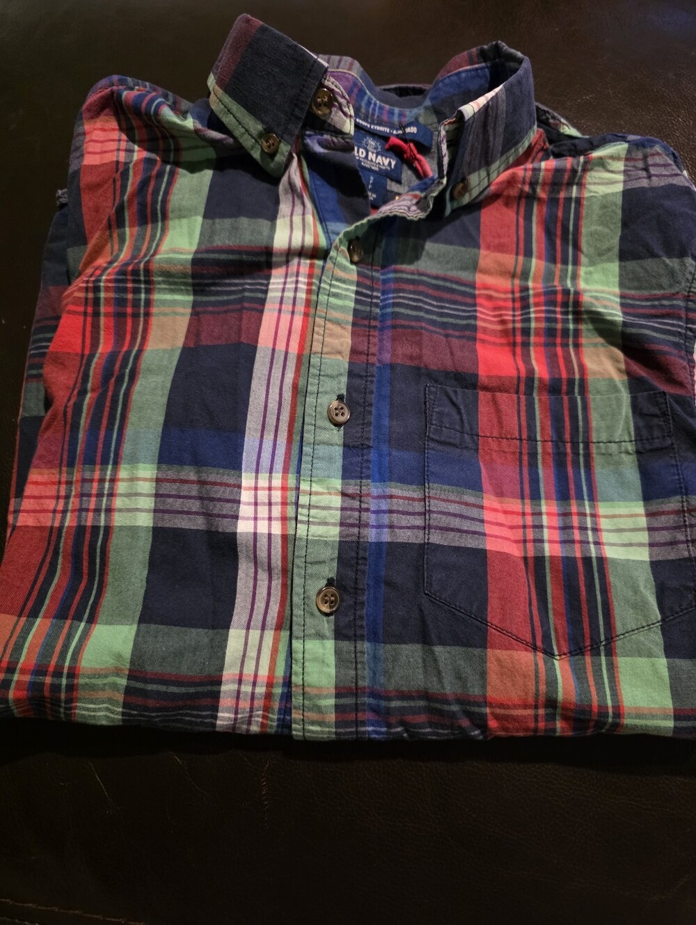 Old Navy Men's Plaid Button-Down Shirt  Red, Green & Navy Long Sleeve Small